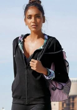 KangaROOS Kapuzensweatjacke mit bedruckter Innenseite Petrol, Schwarz