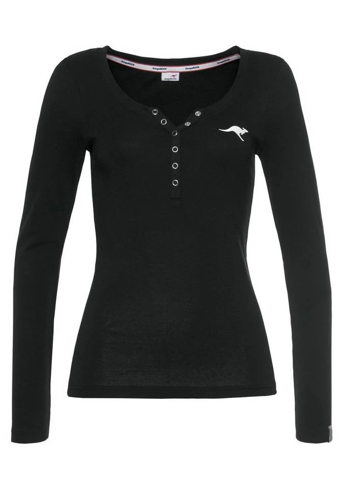 KangaROOS Langarmshirt mit Känguru-Logodruck und Knopfleiste - NEUE KOLLEKTION Himbeere-meliert, Schwarz 6 KangaROOS Langarmshirt mit Känguru-Logodruck und Knopfleiste - NEUE KOLLEKTION Himbeere-meliert, Schwarz – Bild 4