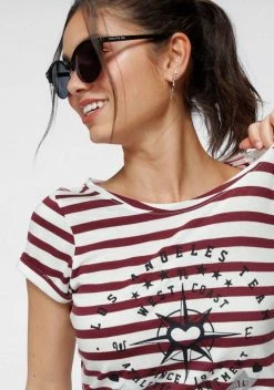 KangaROOS T-Shirt mit großem Metallic-Print vorne Marine-wei&szlig;-gestreift, Grau-wei&szlig;-gestreift, Bordeaux-wei&szlig;-gestreift -KANGAROOS Verkäufe 155cc099 338d 518c 9aa5 397b21a25678