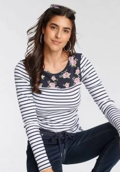 KangaROOS Langarmshirt mit modischem Streifen und Blumen-Mix - NEUE KOLLEKTION Marine-weiß, Anthrazit-weiß, Rosa-weiß -KANGAROOS Verkäufe 1f3bf193 2fbf 5e96 803f 5b99ccb04625