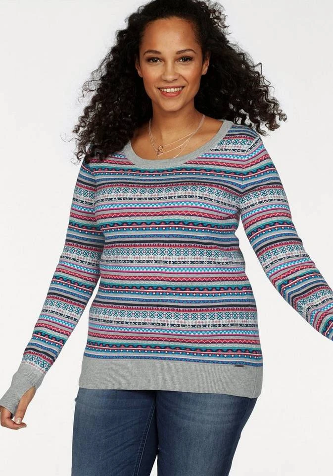 KangaROOS Rundhalspullover im bunt gemusterten Jaquard-Feinstrick Rosa-bunt, Hellgrau-meliert-bunt, Wollweiß-grau-bunt, Schwarz-rot-bunt 14 KangaROOS Rundhalspullover im bunt gemusterten Jaquard-Feinstrick Rosa-bunt, Hellgrau-meliert-bunt, Wollweiß-grau-bunt, Schwarz-rot-bunt – Bild 12