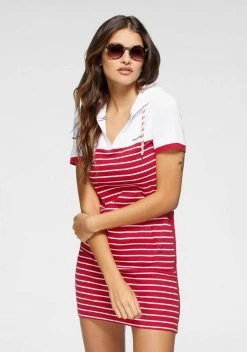 KangaROOS Shirtkleid mit cooler Kapuze Weiß-marine-gestreift, Schwarz-weiß-geringelt, Weiß-rot-geringelt