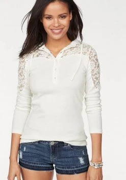 KangaROOS Kapuzenshirt mit Spitzendetail T&uuml;rkis, Offwhite, Altrosa, Schwarz -KANGAROOS Verkäufe 23313033