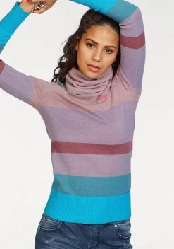 KangaROOS Rollkragenpullover gestreift mit hohem Stehkragen Blau-mittelblau, Beige-rosa, Hellgrau-türkis-gestreift, Altrosa-türkis