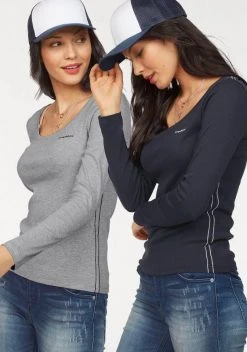 KangaROOS Langarmshirt (Packung, 2-tlg., 2er-Pack) im Doppelpack in toller Basic-Form Marine | grau-meliert, Blau-himbeere, Schwarz-weiß -KANGAROOS Verkäufe 26923491