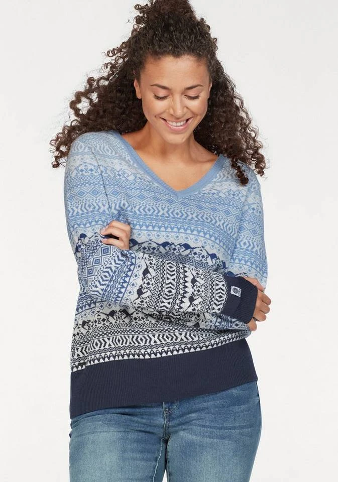 27421796.jpg KangaROOS Jacquardpullover im Norweger-Muster mit kleinen Kängurus Offwhite-taupe-gemustert, Marine-hellblau -KANGAROOS Verkäufe 27421796