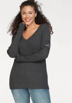 KangaROOS V-Ausschnitt-Pullover in breit geripptem Feinstrick Hellgrau-melange, Aquablau, Marine, Khaki -KANGAROOS Verkäufe 27422342