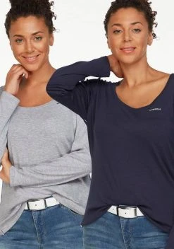 KangaROOS Langarmshirt (Packung, 2-tlg., 2er-Pack) im Doppelpack in toller Basic-Form Marine | grau-meliert, Blau-himbeere, Schwarz-weiß -KANGAROOS Verkäufe 27422710