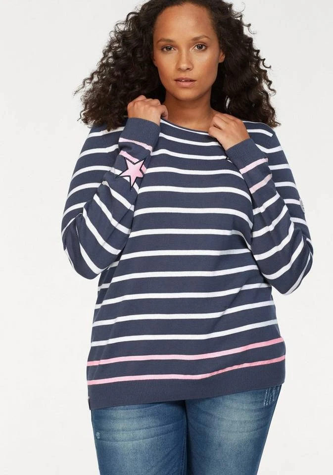 27423773.jpg KangaROOS Streifenpullover mit kontrastfarbigen, aufgenähten Sternen Schwarz-grau-wollweiß-gestreift, Blau-weiß-rosa-gestreift, Wollweiß-blau-hellpink-gestreift -KANGAROOS Verkäufe 27423773