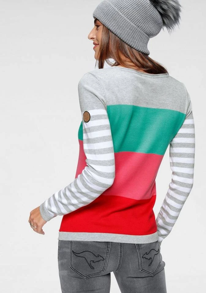 KangaROOS Rundhalspullover in modischer Streifenoptik Beere-rosa, Marine-rot-hellgrau, Hellgrau-türkis-pink, Wollweiß-rosa-dunkelgrün 4 KangaROOS Rundhalspullover in modischer Streifenoptik Beere-rosa, Marine-rot-hellgrau, Hellgrau-türkis-pink, Wollweiß-rosa-dunkelgrün – Bild 2