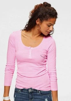 KangaROOS Langarmshirt in maritimer Ringeloptik Schwarz-hellgrau-geringelt, Rosa-wei&szlig;-geringelt, Marine-wei&szlig;-geringelt