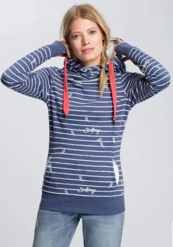 KangaROOS Hoodie in Langform mit überlappender Kapuze Ecru-meliert-mittelblau, Blau-meliert-weiß, Koralle-meliert, Schwarz