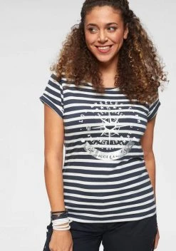 KangaROOS T-Shirt mit großem Metallic-Print vorne Marine-wei&szlig;-gestreift, Grau-wei&szlig;-gestreift, Bordeaux-wei&szlig;-gestreift -KANGAROOS Verkäufe 30207911