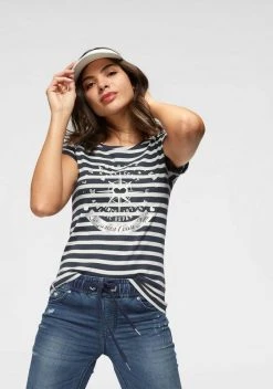 KangaROOS T-Shirt mit großem Metallic-Print vorne Marine-wei&szlig;-gestreift, Grau-wei&szlig;-gestreift, Bordeaux-wei&szlig;-gestreift -KANGAROOS Verkäufe 30738789