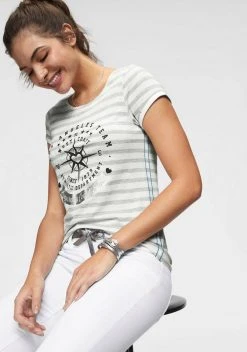 KangaROOS T-Shirt mit großem Metallic-Print vorne Marine-wei&szlig;-gestreift, Grau-wei&szlig;-gestreift, Bordeaux-wei&szlig;-gestreift -KANGAROOS Verkäufe 30739331