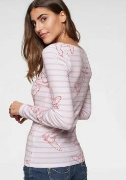 KangaROOS Langarmshirt mit Streifen und Allover-Print Schwarz-hellgrau-meliert, Weiß-rosa-gestreift, Marine-weiß-gestreift -KANGAROOS Verkäufe 32307149