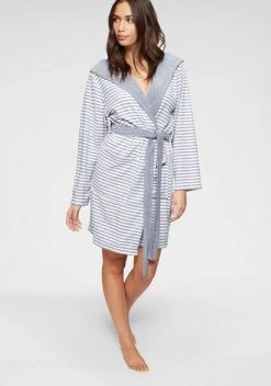 Damenbademantel »Luana«, KangaROOS, mit modernen Streifen Schwarz-grau, Grau-weiß