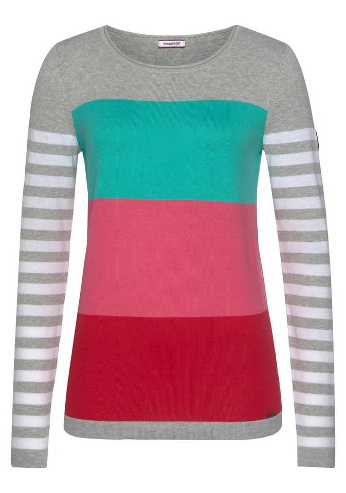 KangaROOS Rundhalspullover in modischer Streifenoptik Beere-rosa, Marine-rot-hellgrau, Hellgrau-türkis-pink, Wollweiß-rosa-dunkelgrün 7 KangaROOS Rundhalspullover in modischer Streifenoptik Beere-rosa, Marine-rot-hellgrau, Hellgrau-türkis-pink, Wollweiß-rosa-dunkelgrün – Bild 5