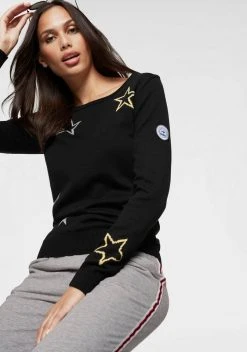 KangaROOS Rundhalspullover mit Sternen-Muster Marine, Schwarz-gelb