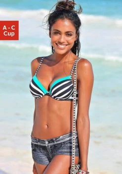 KangaROOS Push-Up-Bikini-Top »Anita«, im sportlichen Blockstreifendesign Schwarz-weiß, Marine-weiß