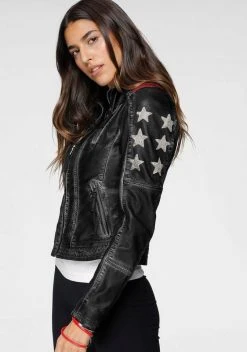 KangaROOS Bikerjacke mit vielen Ösen, Zippern und aufgenähten Sternen Black-used, Blue-used