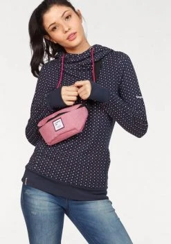 KangaROOS Kapuzensweatshirt mit überlappendem Kapuzen-Kragen Beere-bedruckt, Schwarz-gepunktet, Marine-pink-gepunktet