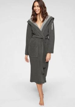 Damenbademantel »Dalia«, KangaROOS, außen Unifarben und innen mit Streifen Anthrazit-weiß, Blau-weiß, Beere