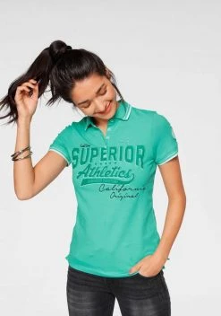 KangaROOS Poloshirt mit großem Frontdruck Schwarz-bedruckt-weiß-pink-royalblau, Marine, Grün-weiß