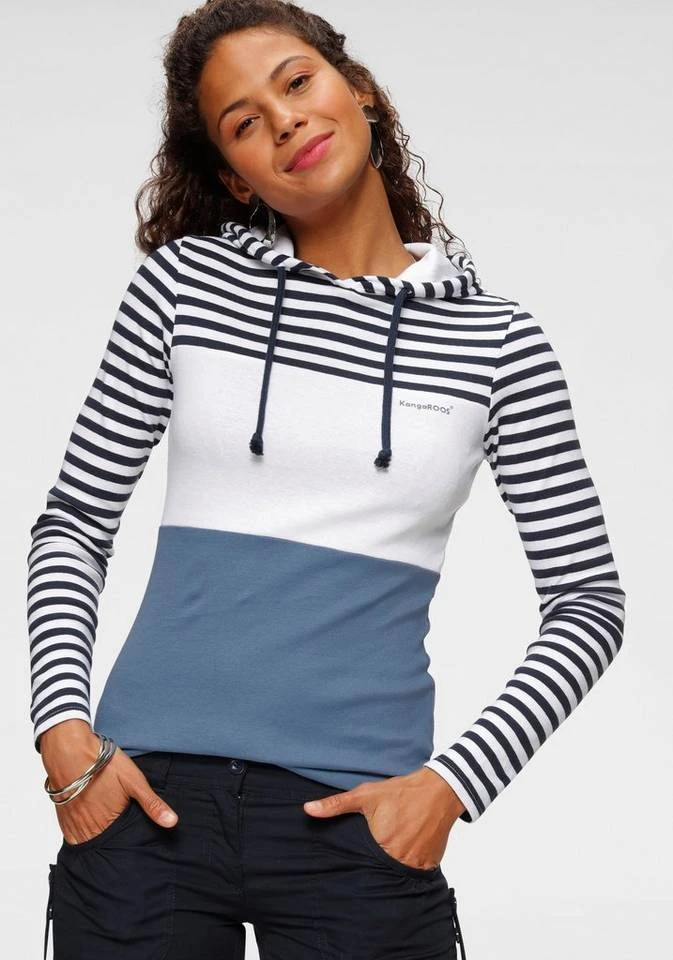 36267050.jpg KangaROOS Kapuzenshirt in verspielter Ringel-Optik mit Colorblocking Design Schwarz-weiß-hellgrau, Weiß-marine-rauchblau, Coral-hellgrau-gestreift, Grün-marine-gestreift -KANGAROOS Verkäufe 36267050