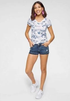 KangaROOS V-Shirt mit tropischem Palmen Allover-Print Blau-weiß, Weiß-blau -KANGAROOS Verkäufe 37001867