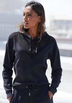 KangaROOS Hoodie mit Lochmuster über den Brustbereich Schwarz, Petrol