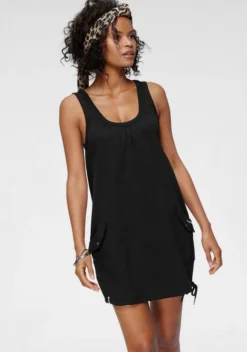 KangaROOS Ballonkleid mit feiner Raffung am Ausschnitt und aufgesetzten Taschen