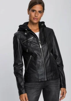 KangaROOS Lederjacke im Biker-Look mit abnehmbaren Sweateinsatz - NEUE KOLLEKTION Lindgrün, Schwarz, Ecru