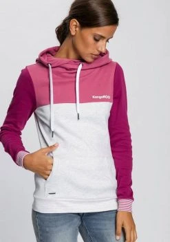 KangaROOS Kapuzensweatshirt mit modischer Kombination aus Color-Blocking und Streifen Beere-rose, Marine-nachtblau, Schwarz-weiß-hellgrau-meliert