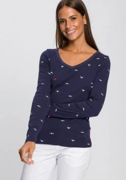 KangaROOS Langarmshirt mit hanseatischem Alloverdruck - NEUE KOLLEKTION Rosa-meliert, Marine