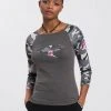 KangaROOS 3/4-Arm-Shirt mit tarnfarbenen Camouflage-Ärmeln und Front-Print Anthrazit-schwarz, Offwhite-tarnfarben