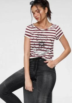 KangaROOS T-Shirt mit großem Metallic-Print vorne Marine-weiß-gestreift, Grau-weiß-gestreift, Bordeaux-weiß-gestreift