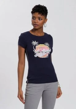 KangaROOS T-Shirt mit "Long Beach" Print Marine, Grau-bedruckt, Weiß