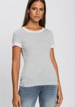 KangaROOS T-Shirt mit modischen Rippenbünchen Schwarz, Blau, Hellgrau-meliert