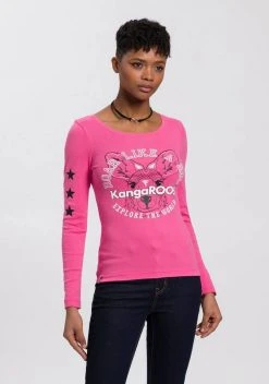 KangaROOS Langarmshirt mit Känguru-Front-Print Blau, Pink, Bedruckt-wei&szlig;, Schwarz-bedruckt