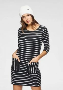 KangaROOS Sweatkleid im maritimen Streifenmuster Schwarz-wollweiß, Weiß-marine-gestreift