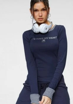 KangaROOS Langarmshirt mit gekrempeltem Ärmelsaum Marine-wei&szlig;, Bordeaux-wei&szlig;