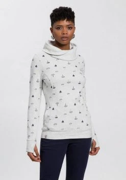 KangaROOS Sweatshirt mit wärmendem Schlauchkragen und Allover-Print Anthrazit-meliert, Ecru-meliert, Himbeere-gemustert