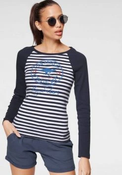 KangaROOS Langarmshirt mit großem Retro Label-Druck und Raglanärmeln - NEUE KOLLEKTION Schwarz-grau, Marine-weiß, Himbeere-weiß