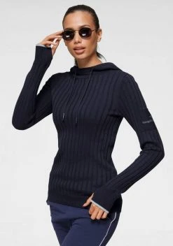 KangaROOS Strickpullover mit kontrastfarbener Kapuzeninnenseite und Logodruck auf dem Arm - NEUE KOLLEKTION Rot-pink, Marine-hellgrau-meliert