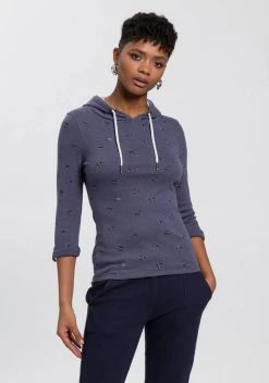 KangaROOS Langarmshirt mit modischem minimalistischen Vögel-Allover-Druck - NEUE KOLLEKTION Blau-meliert, Wei&szlig;