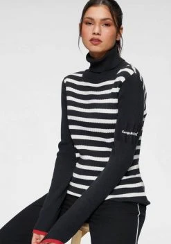 KangaROOS Rollkragenpullover in toller Rippen-Optik Schwarz-wollweiß, Marine-wollweiß