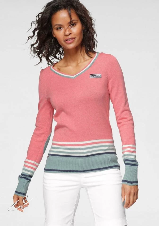 KangaROOS V-Ausschnitt-Pullover im tollen Streifen-Farb-Mix Marine-rot, Grau-meliert-pink, Hummer-mint-wollweiß-blau-gestreift, Grün-hellgrau-wollweiß-gestreift 9 KangaROOS V-Ausschnitt-Pullover im tollen Streifen-Farb-Mix Marine-rot, Grau-meliert-pink, Hummer-mint-wollweiß-blau-gestreift, Grün-hellgrau-wollweiß-gestreift – Bild 7