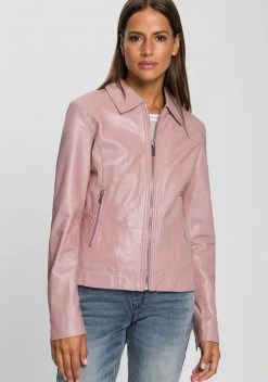 KangaROOS Lederjacke im schlichtem Hemdkragen und Reißverschlüssen - NEUE KOLLEKTION Rosa, Taupe, Schwarz