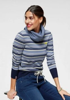 KangaROOS Streifenpullover mit großem doppellagigem Rollkragen Blau-weiß-gestreift, Hellgrau-rosa-gestreift